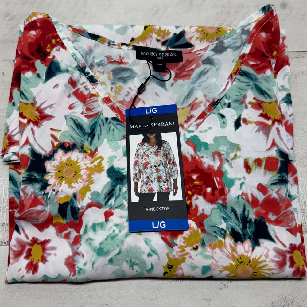 MARIO SERRANI Italy vneck 3/4 sleeve floral tunic nwt